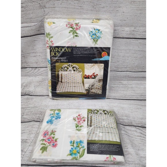 Sears Window Box NOS MCM Full Size Flat Sheet & 2 Standard Pillow Cases Floral - Picture 4 of 4